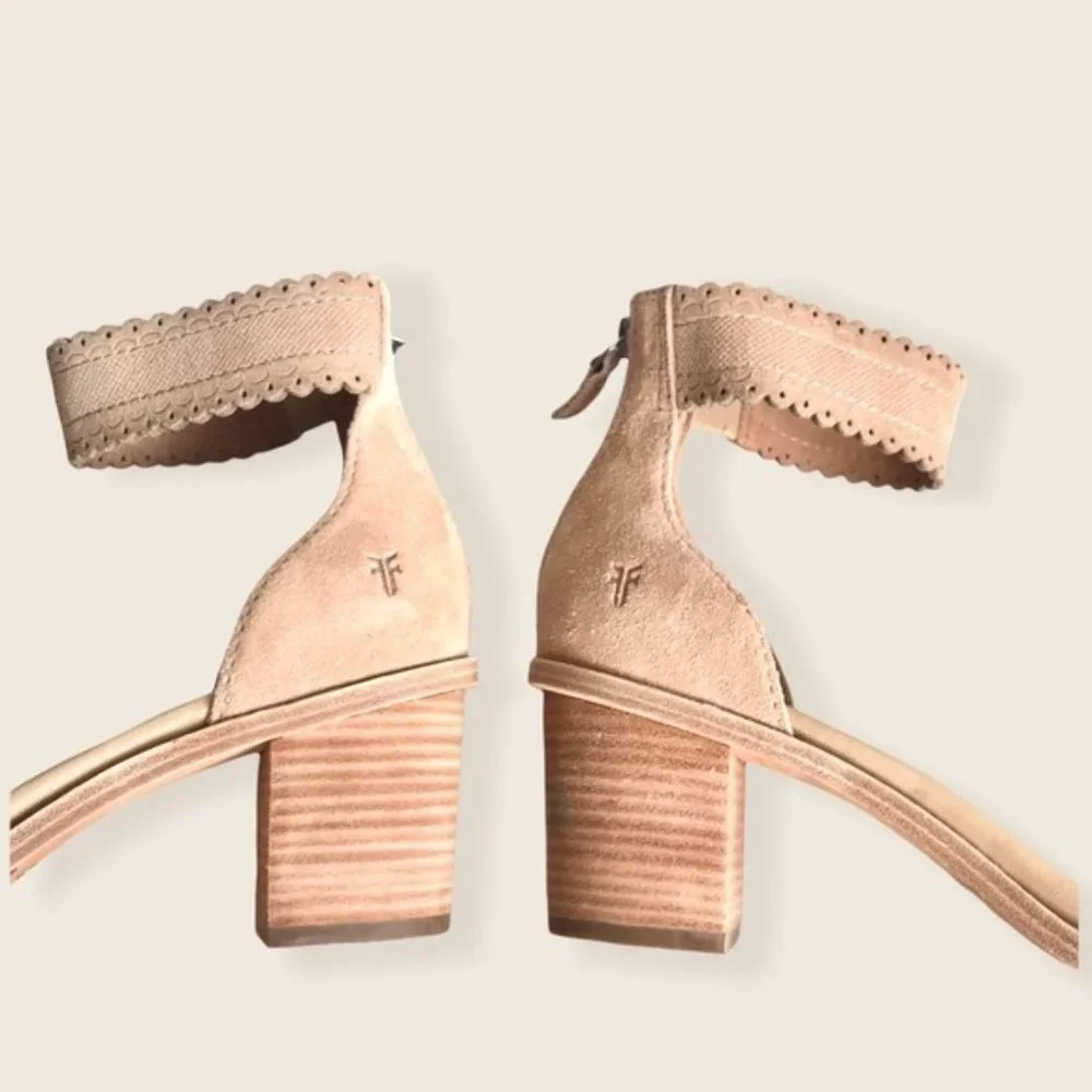 $330 Frye Blush Pink Brielle Scallop Suede Back Zip Heeled Sandal Wedding/Formal - Picture 14 of 15